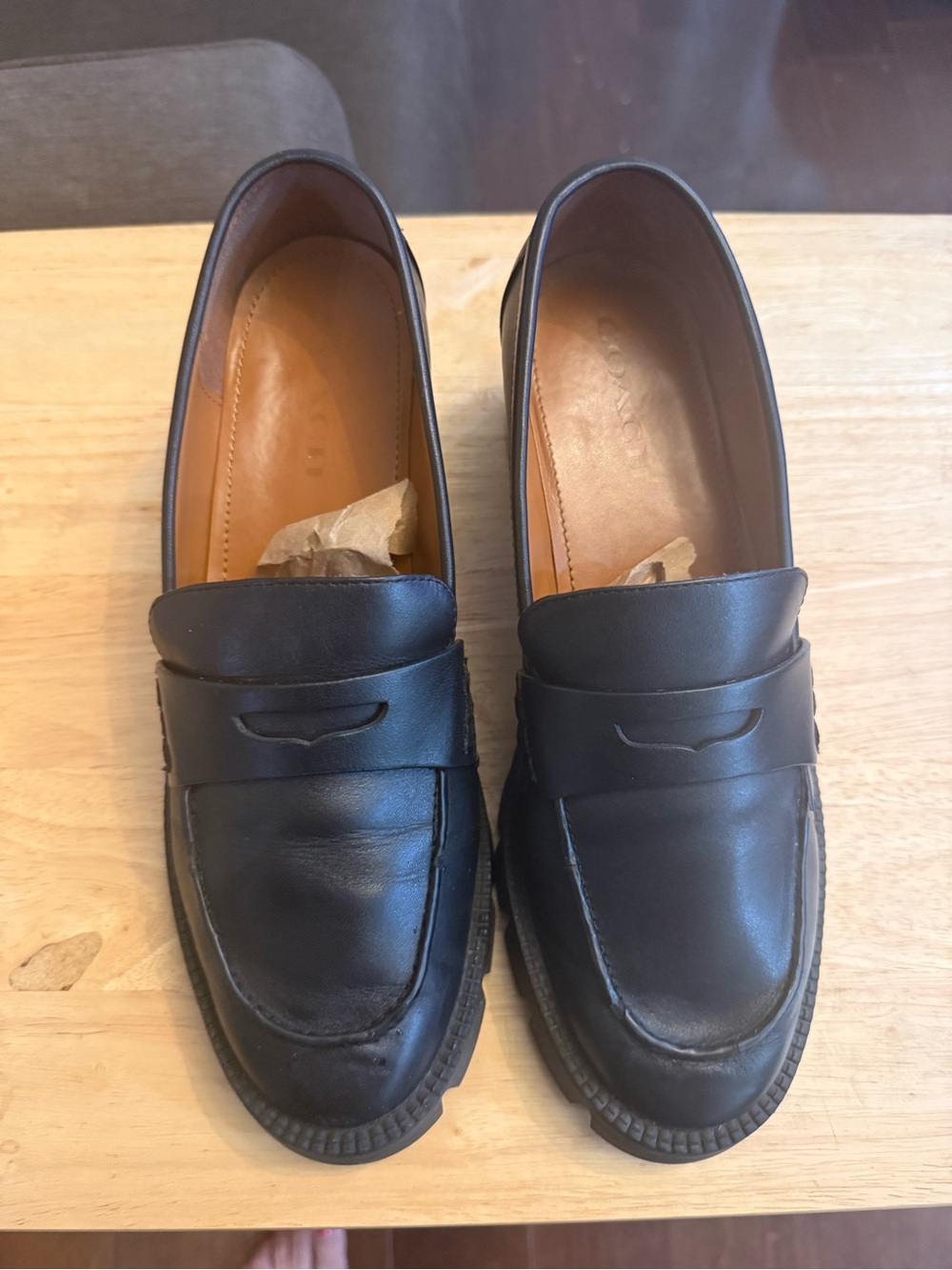 Heeled Classic Black Leather Penny Loafers - women’s